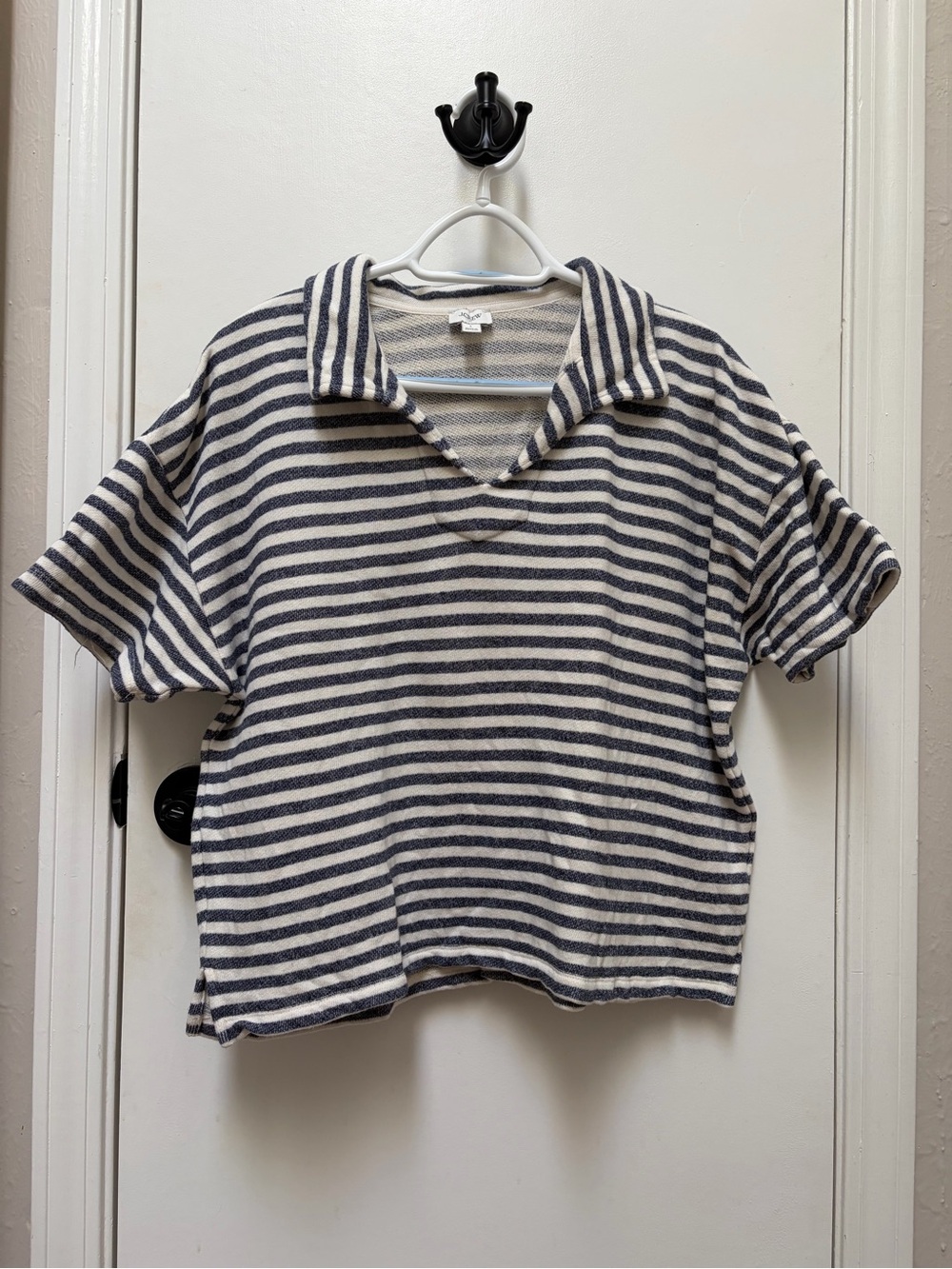 J. Crew Navy and White Striped Short-Sleeve Polo
